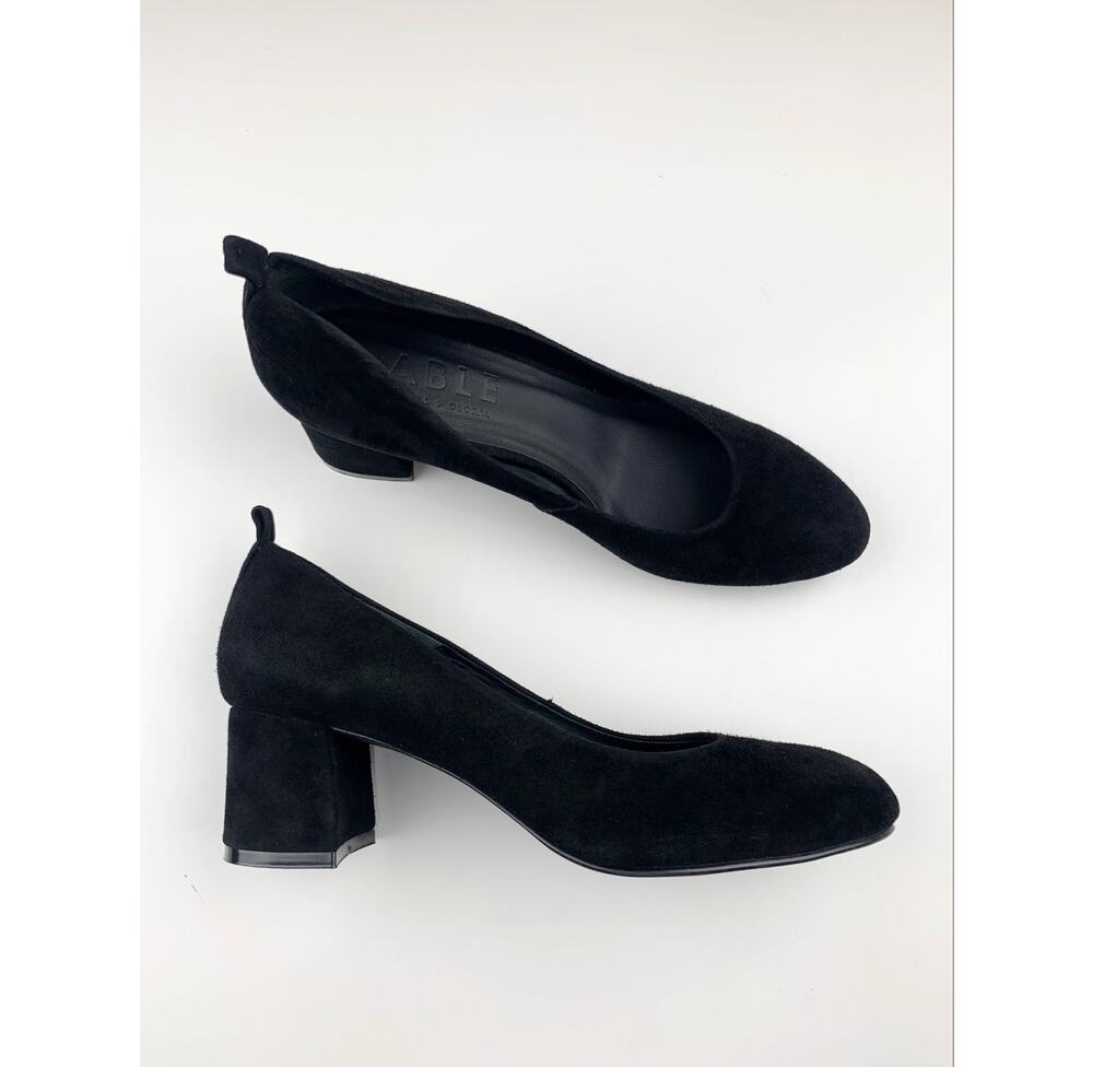 Able Black Suede Pumps Block Heel Slip On Shoes Women's 9 Classic Office Career